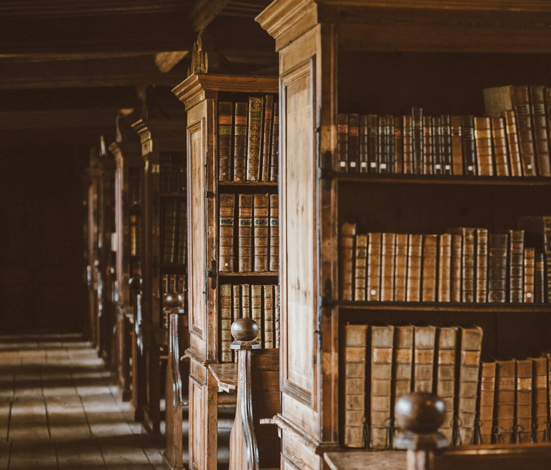 ancient library with old books